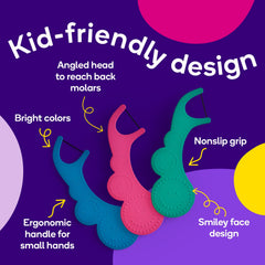 Burst Kids Flossers ergonomic handle enables comfortable, precise reach