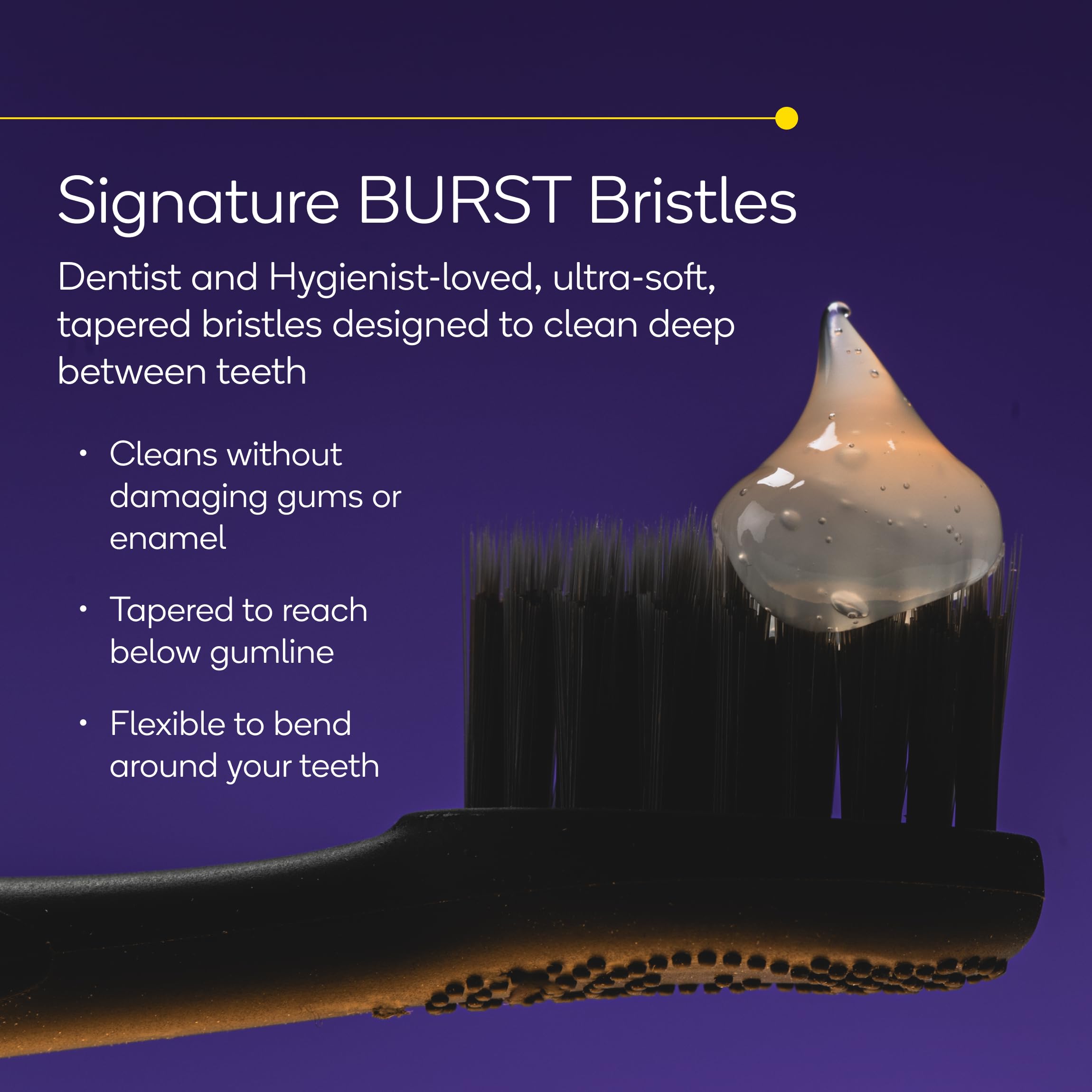 Burst Pro Sonic toothbrush black charging base with long-lasting battery indicator.
