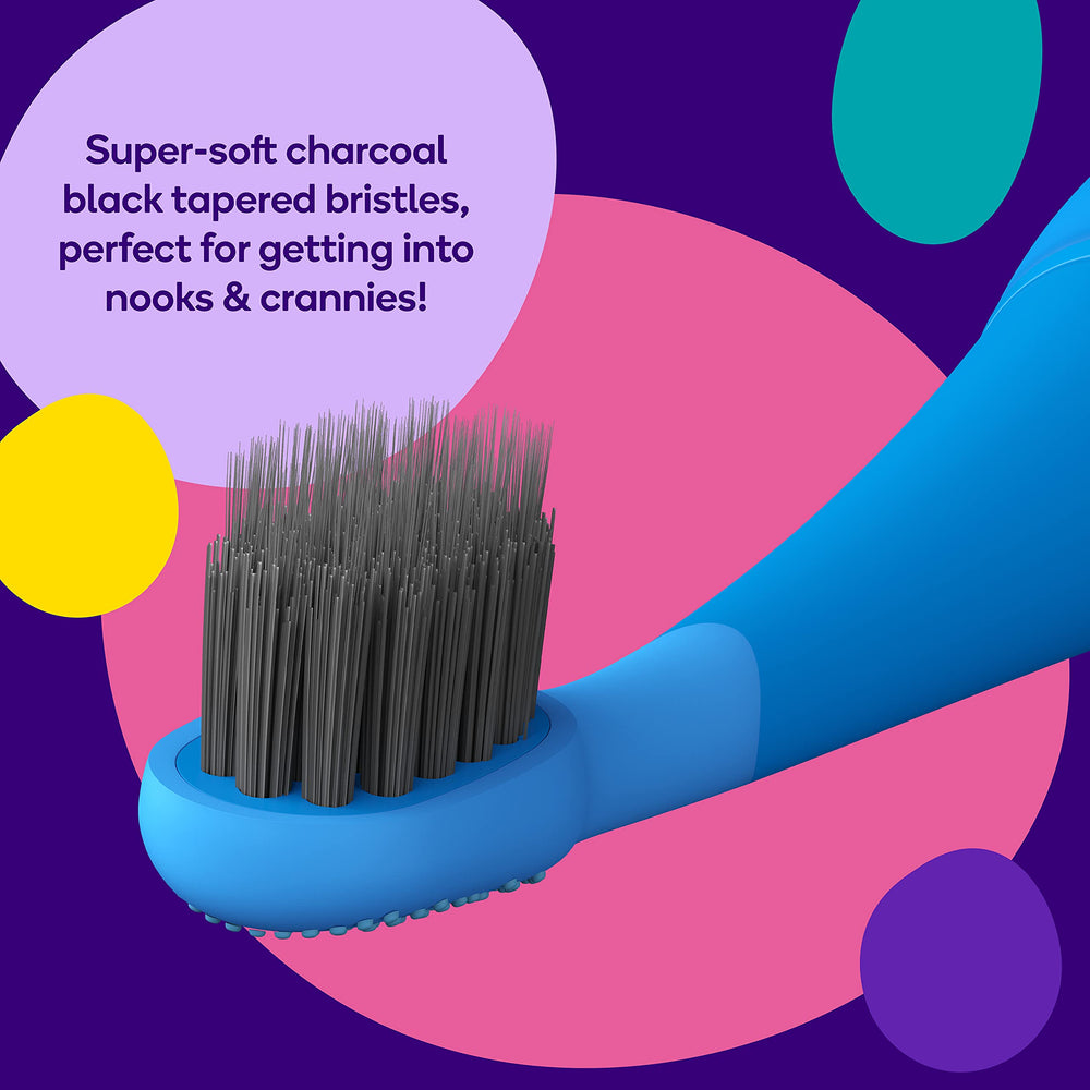 BURST Kids ultra-soft bristles close-up for gentle, safe kids teeth cleaning.