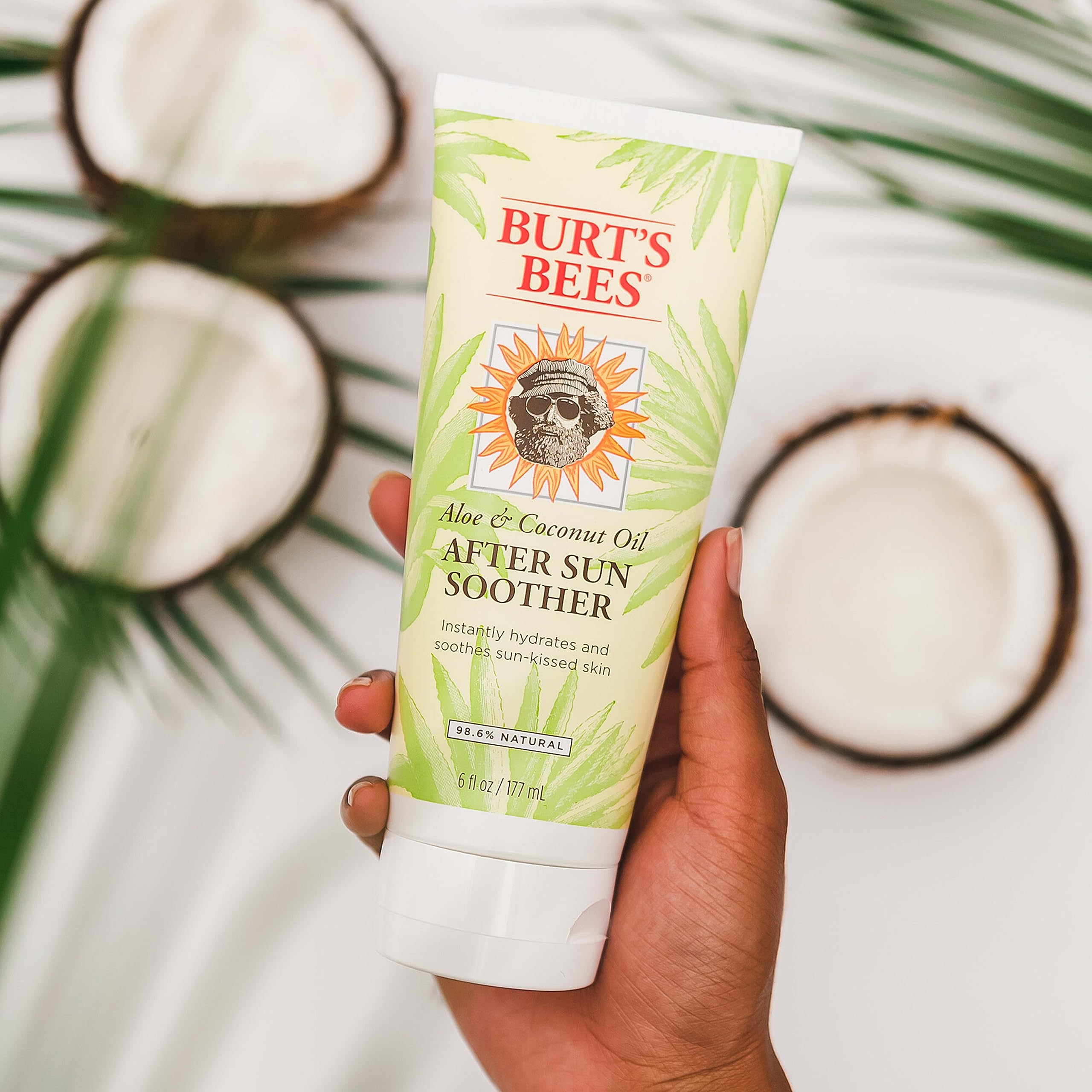 Burt's Bees After Sun coconut oil texture, hydrating touch on skin