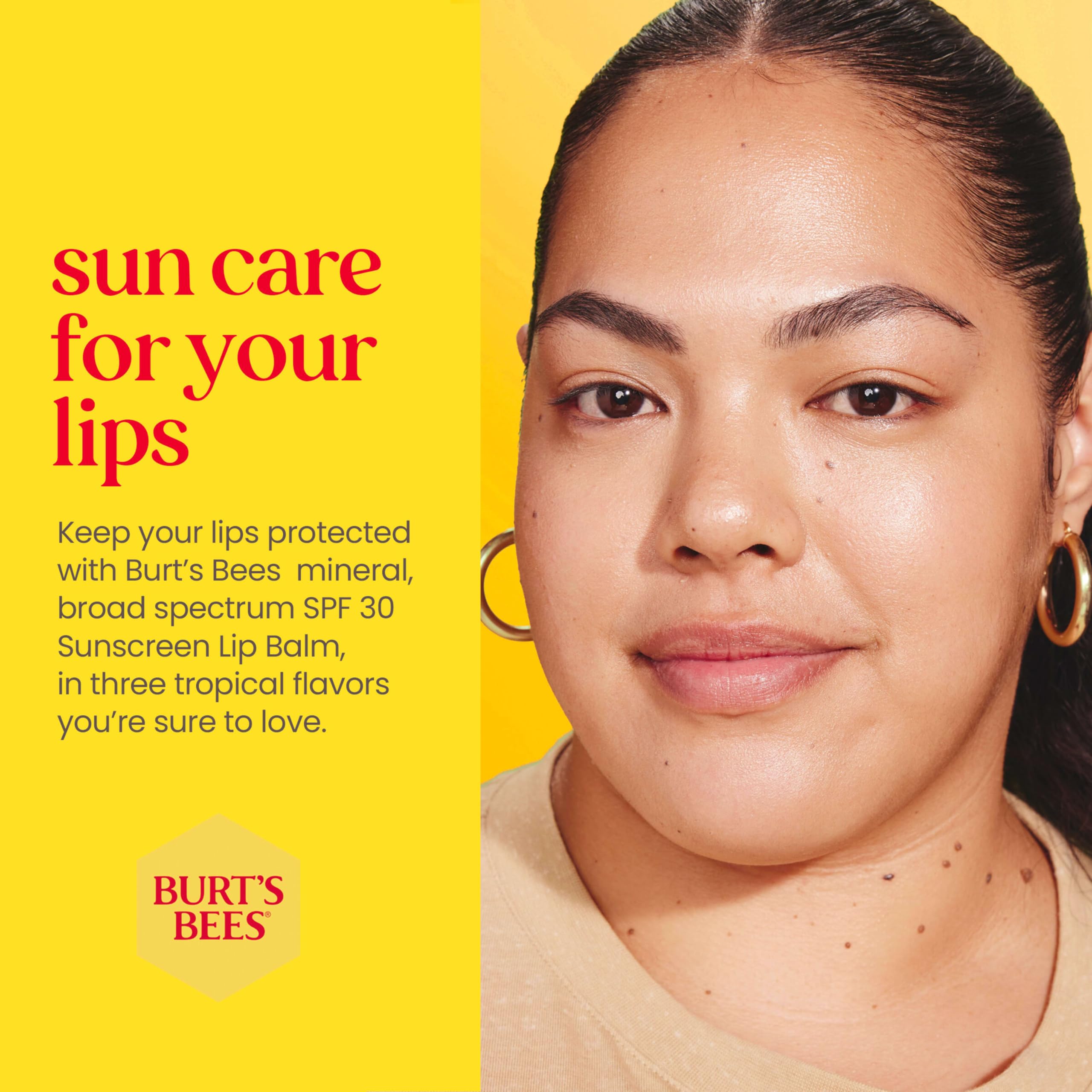Burt's Bees lip balm applied to lips.