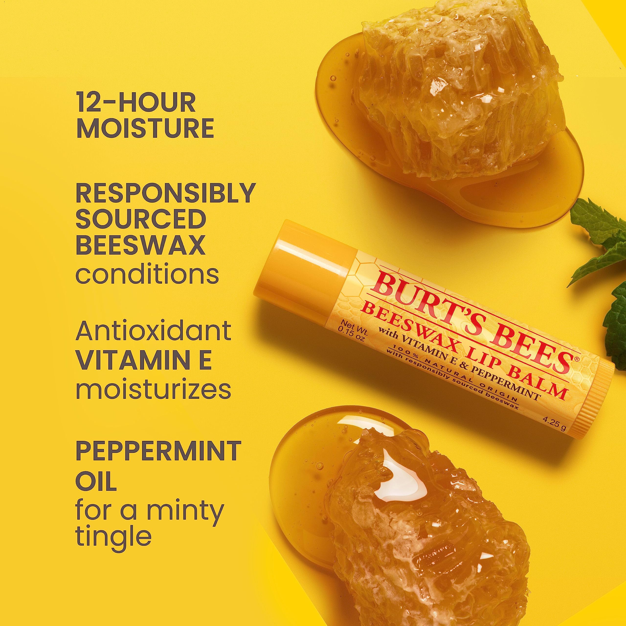 Bulk Burt's Bees Beeswax Lip Balm 12-pack side view showing size and packaging