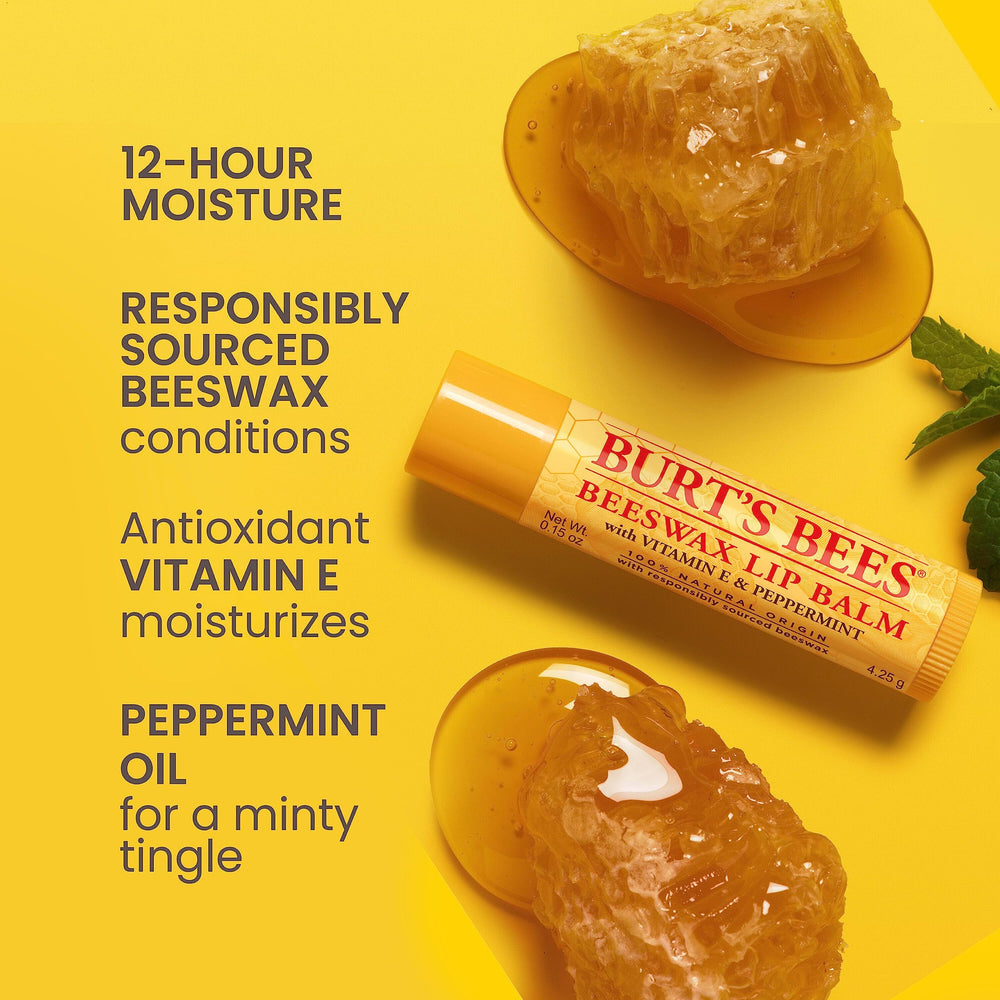 Bulk Burt's Bees Beeswax Lip Balm 12-pack side view showing size and packaging