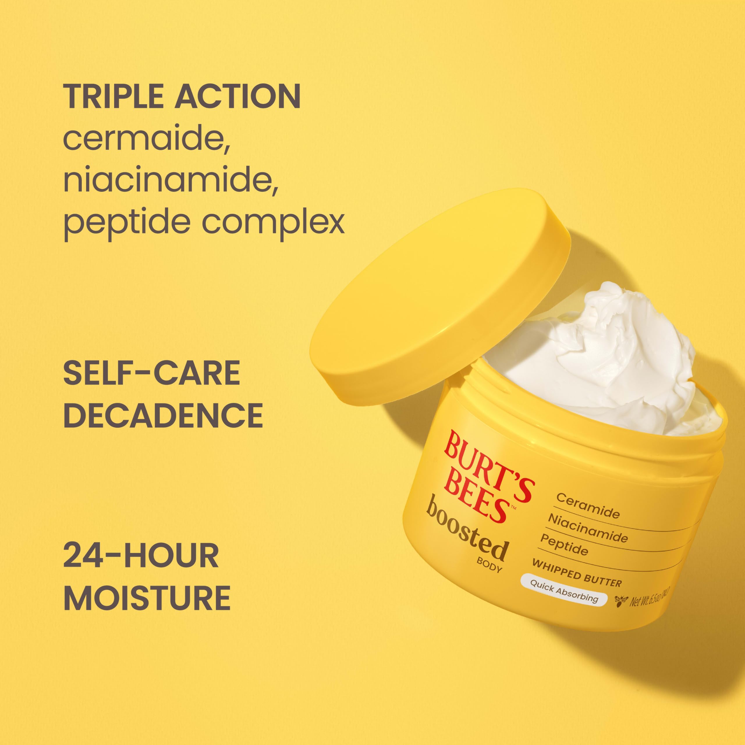 Burt's Bees Boosted Body Whipped Butter quick-absorbing formula for daily moisture
