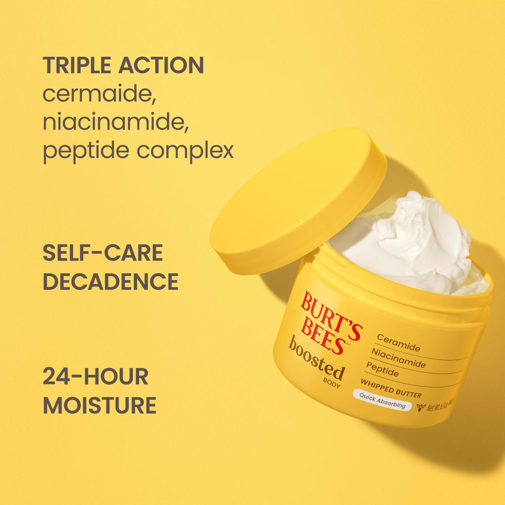 Burt's Bees Boosted Body Whipped Butter quick-absorbing formula for daily moisture