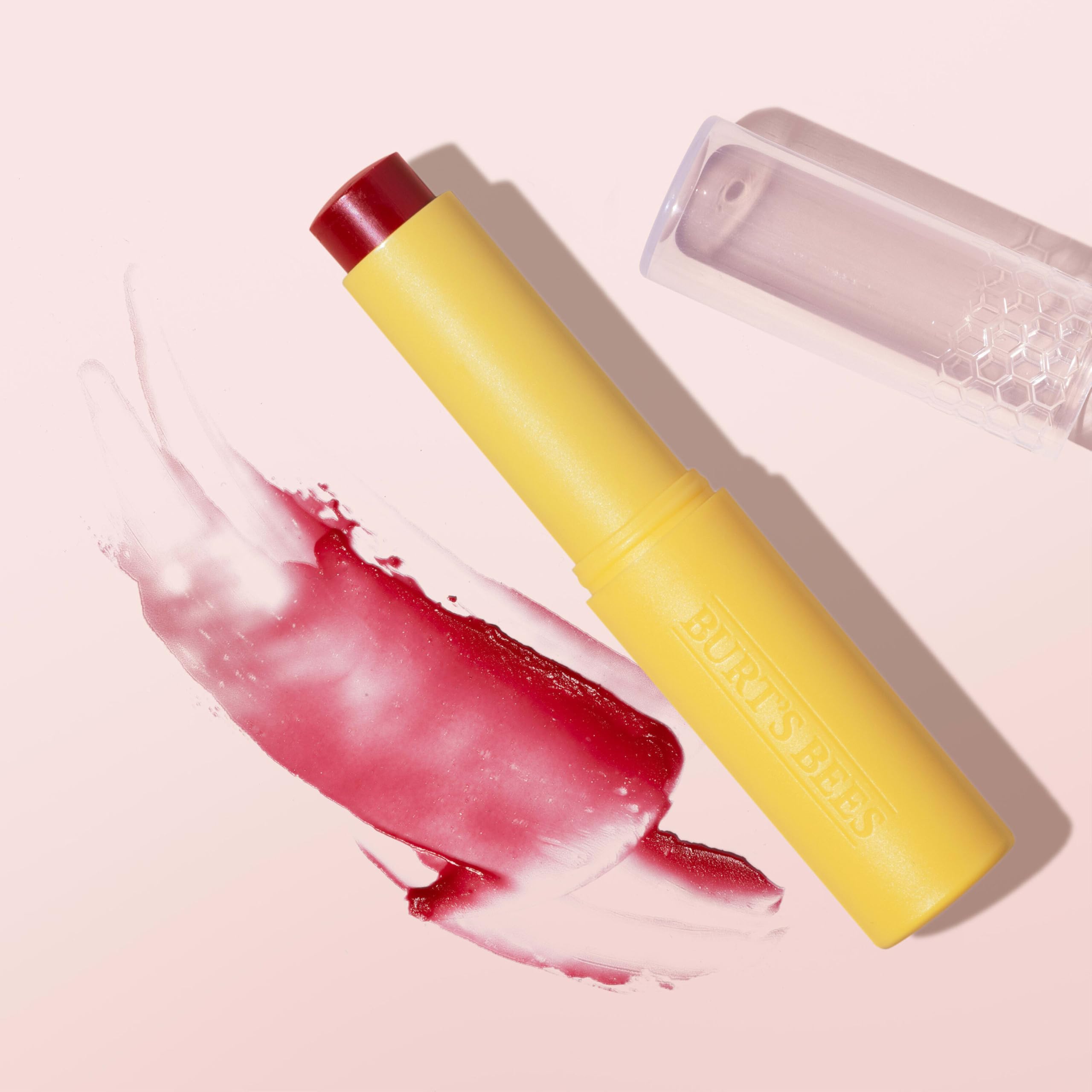 Natural origin formula of Burt's Bees tinted lip balm.