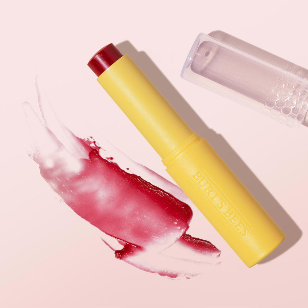 Natural origin formula of Burt's Bees tinted lip balm.