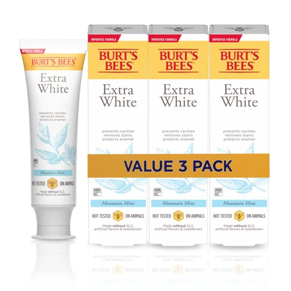 Burt's Bees Extra White toothpaste mountain mint tube delivers a refreshing clean.