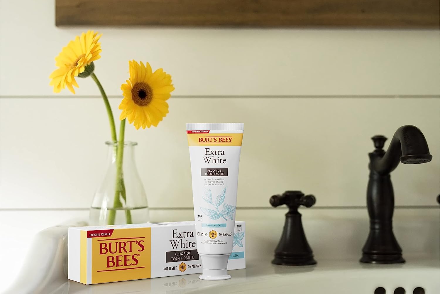 SLS-free Burt's Bees toothpaste offers gentler cleaning.