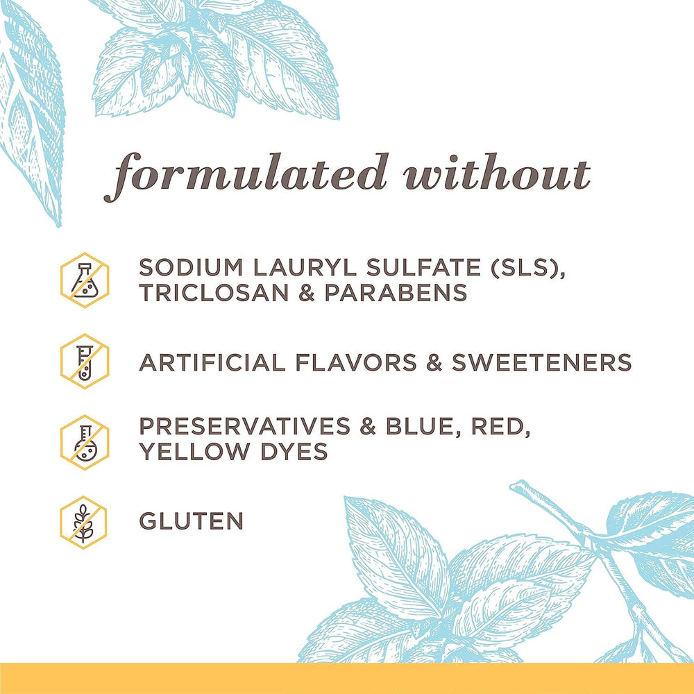 Swirling foam from Burt's Bees toothpaste shows a creamy texture for a clean mouthfeel.
