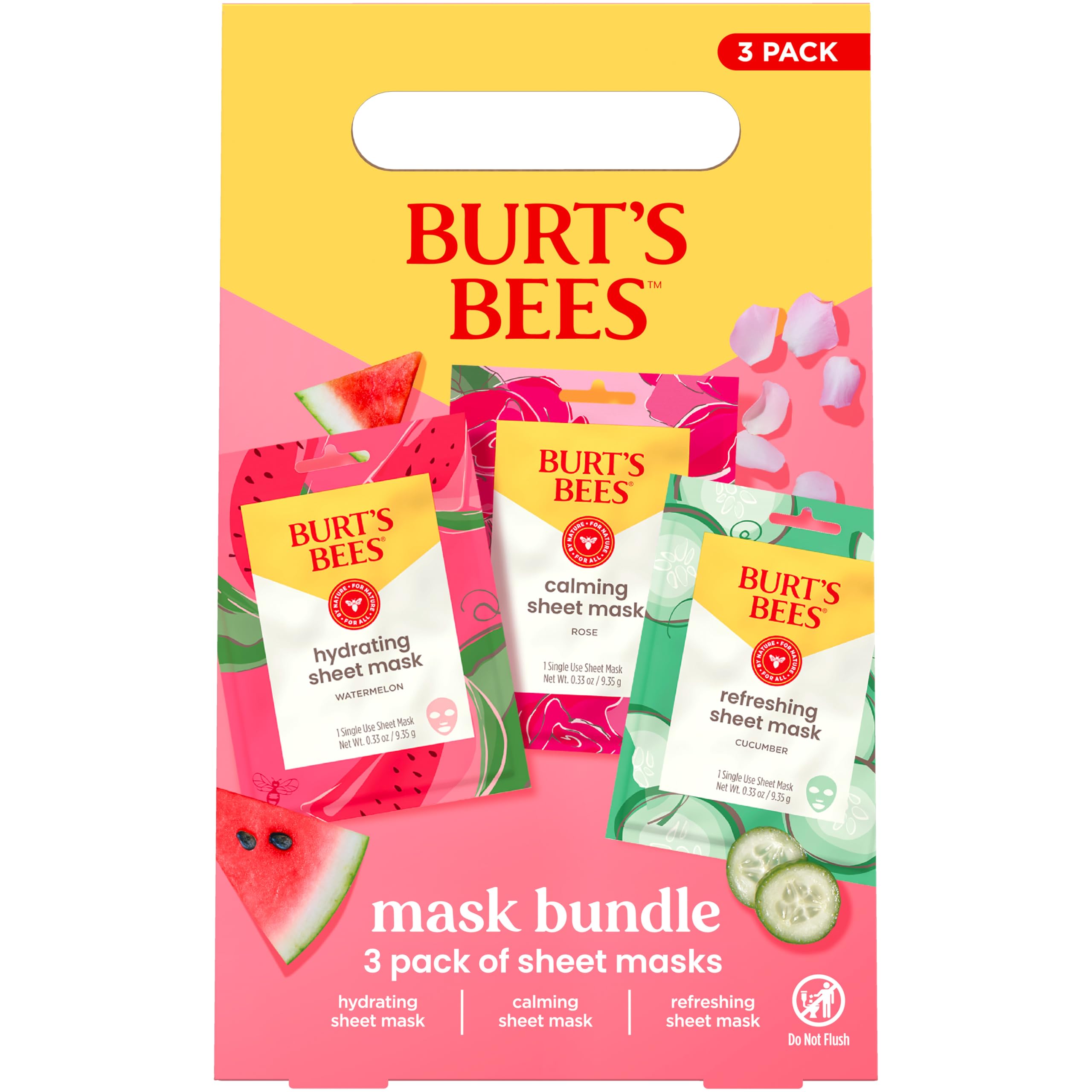 Burt's Bees bundle front view with Hydrating Watermelon mask, ready to use for hydration