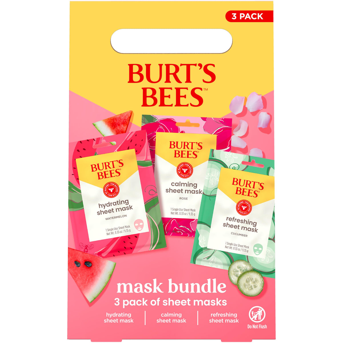 Burt's Bees bundle front view with Hydrating Watermelon mask, ready to use for hydration