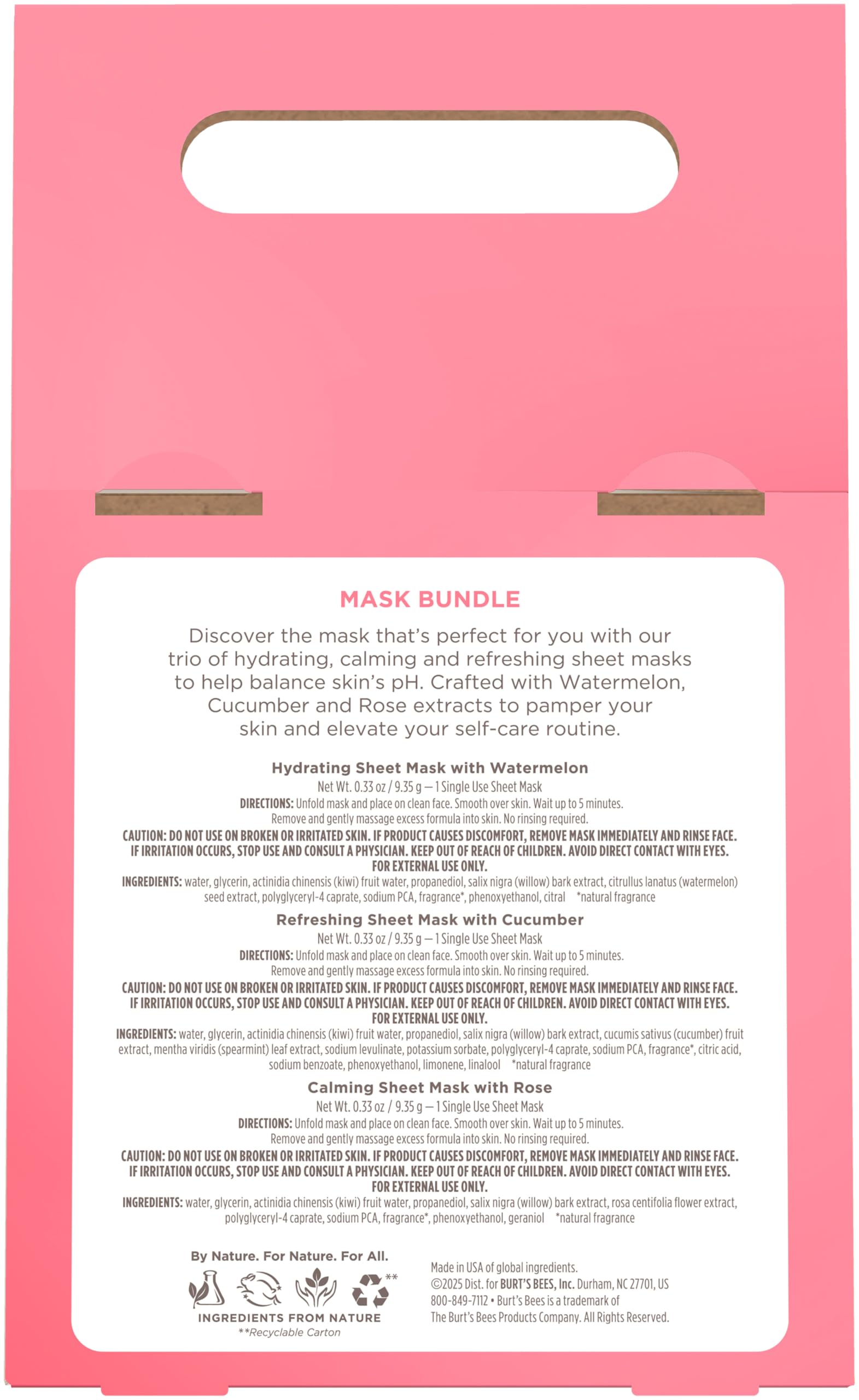 Packaging of Burt's Bees mask bundle highlighting natural origins and cruelty-free status