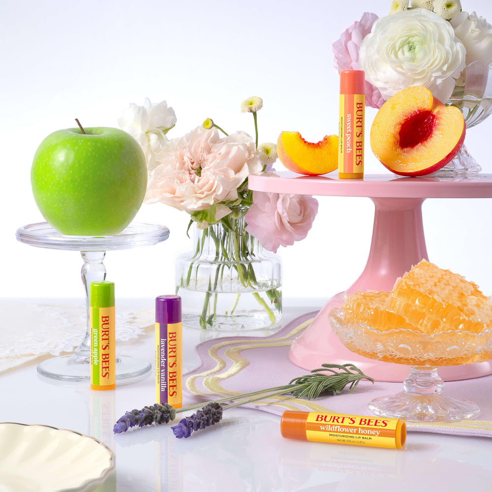 Close-up of Lavender Vanilla balm texture on Burt's Bees lip balm.