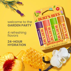 Burt's Bees Garden Party Sweet Peach lip balm tube for hydrated lips.