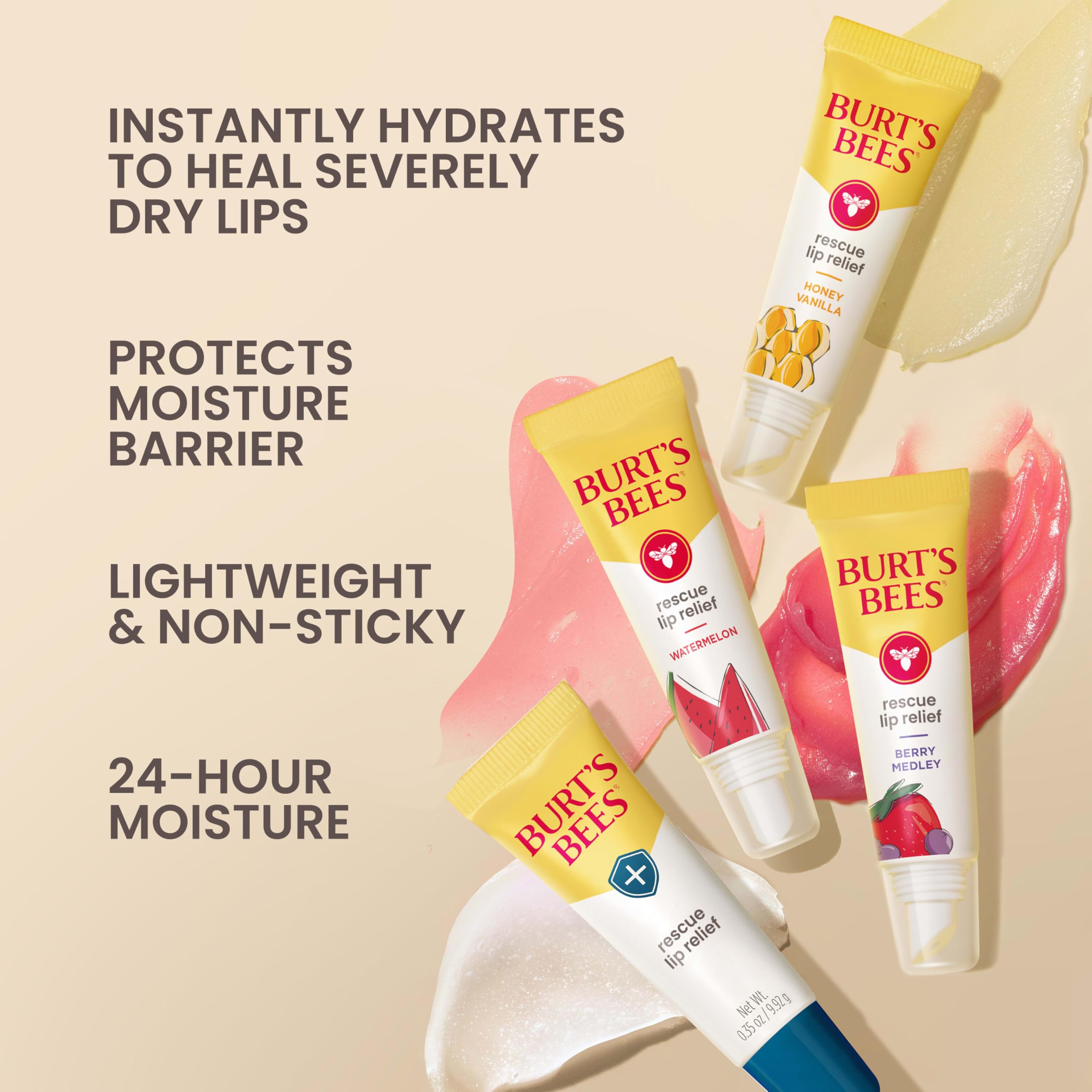 Close-up of Burt's Bees Honey Vanilla lip balm flavor and texture