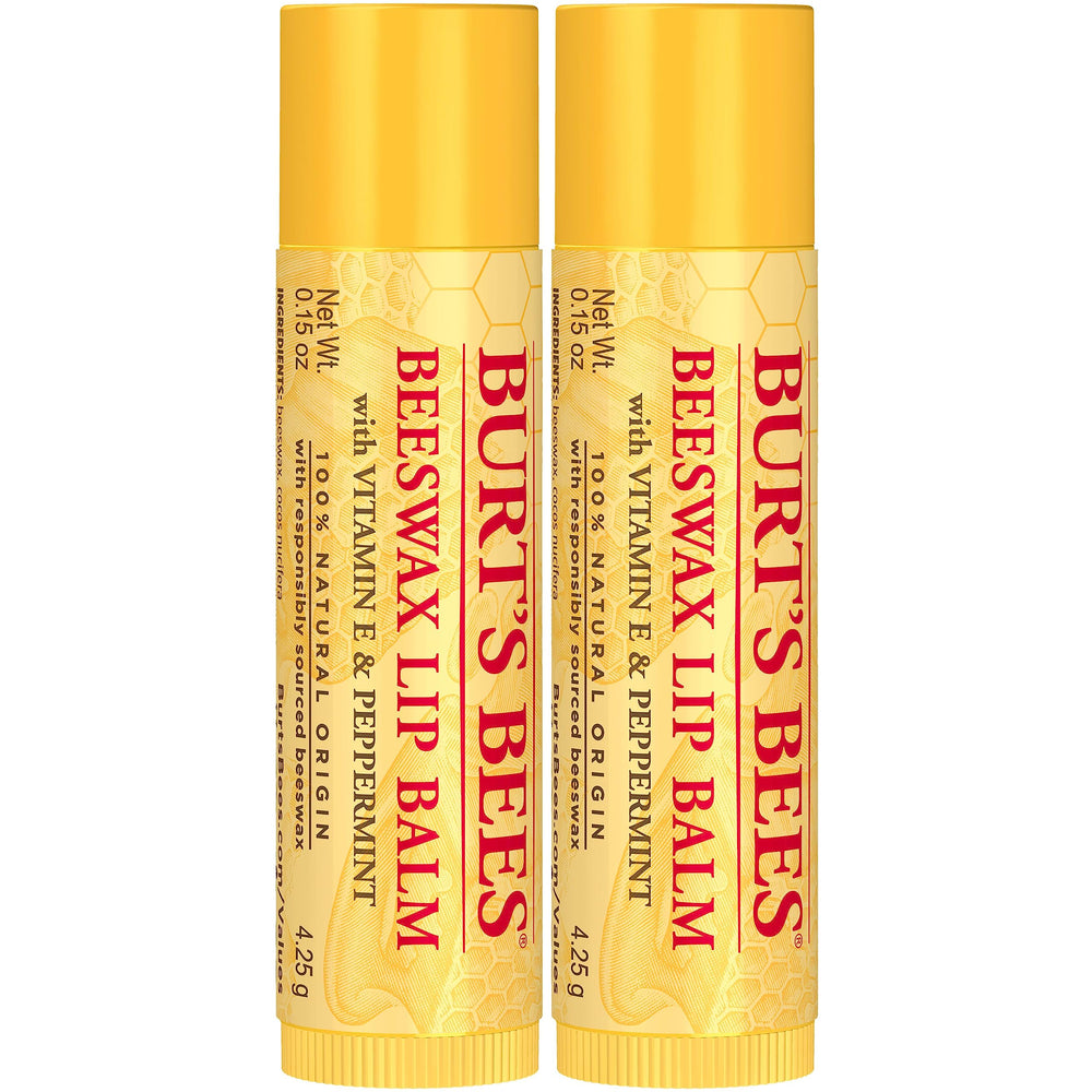 Burt's Bees ingredient close-up shows beeswax and Vitamin E.