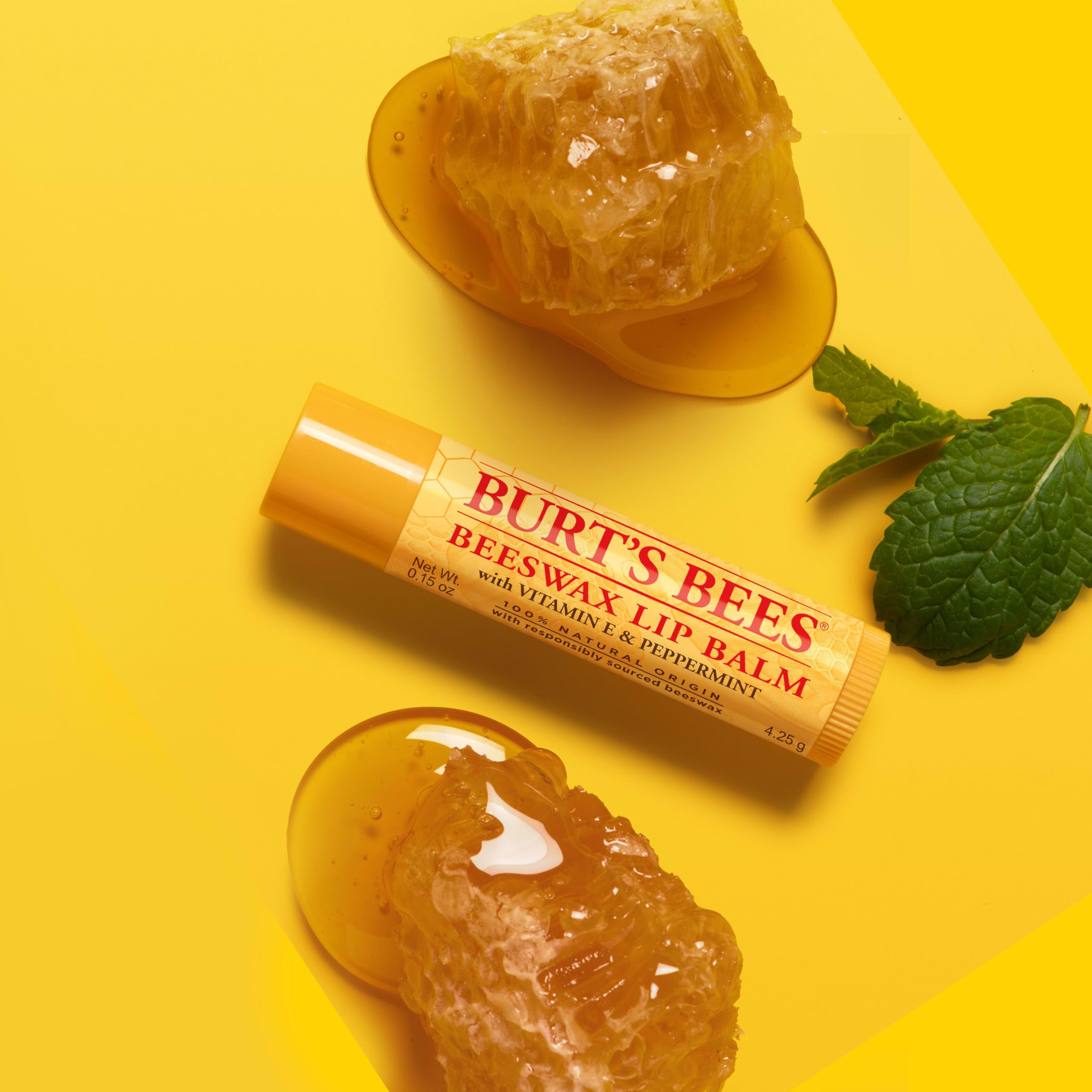 Smooth glide application of Burt's Bees lip balm on the lip area