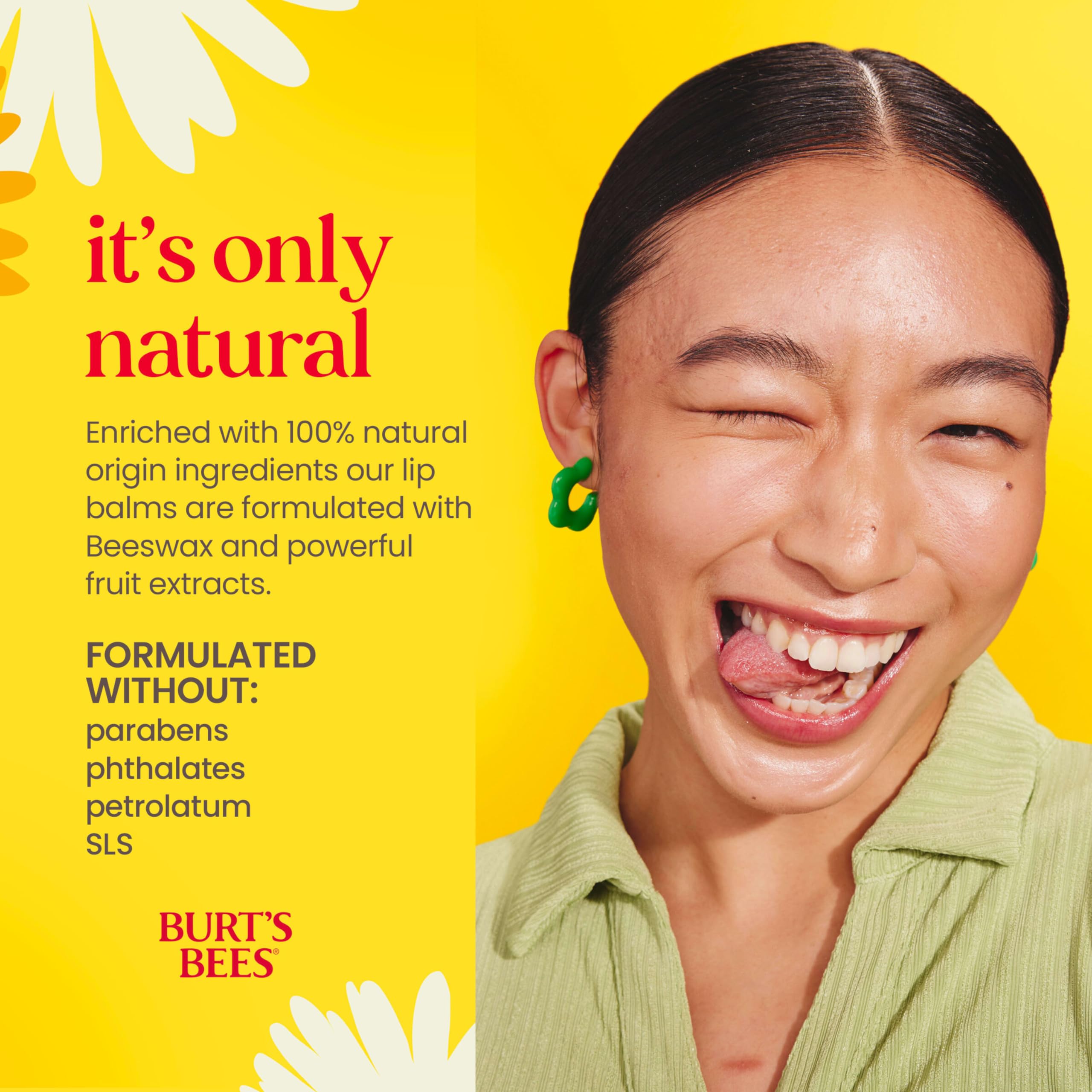 Peppermint-flavored Burt's Bees Lip Balm close-up with refreshing tingle noted