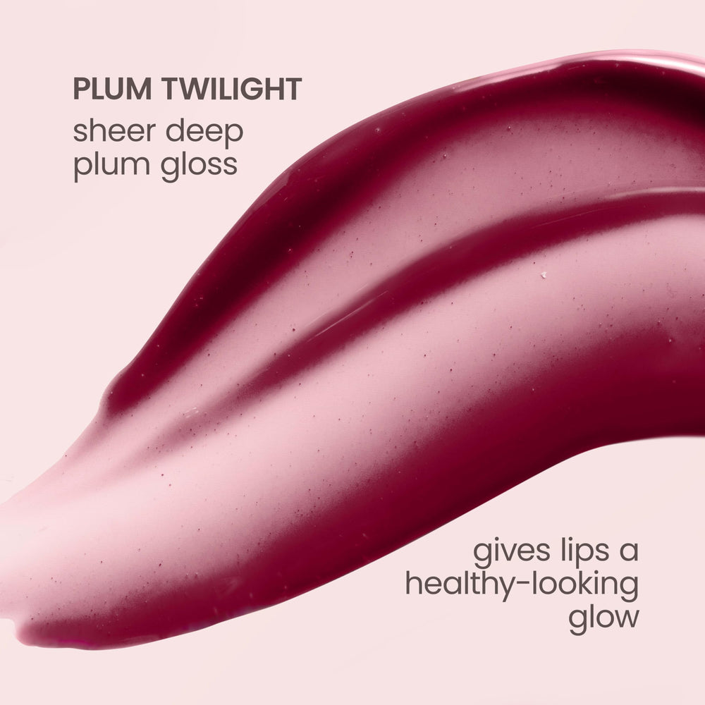 Burts Bees Lip Oil Plum Twilight Leaping Bunny packaging certification visible.