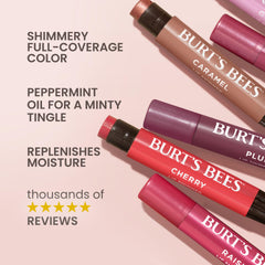 Application shot of Burt's Bees Lip Shimmer Plum showing buildable color.