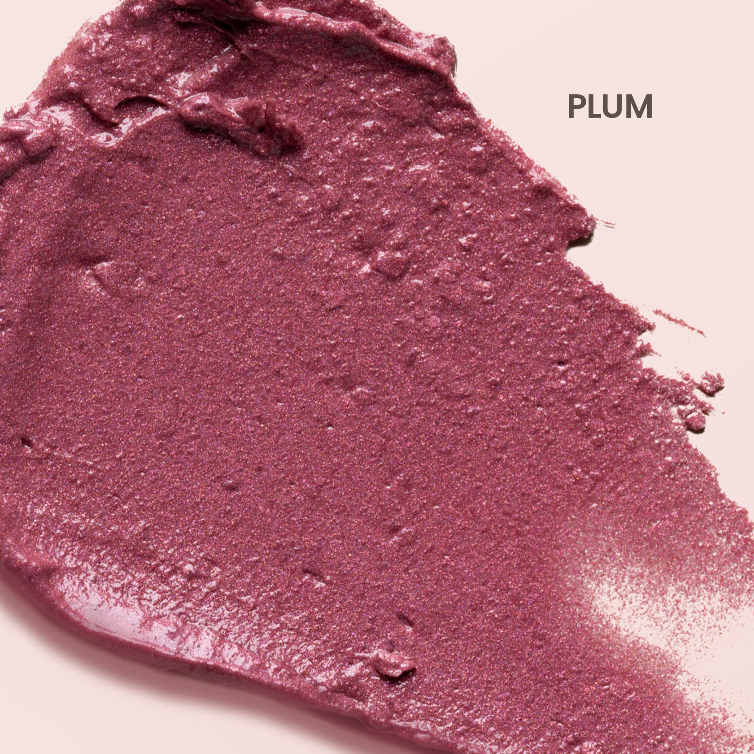 Burt's Bees Lip Shimmer Plum swatch revealing deep burgundy shimmer.