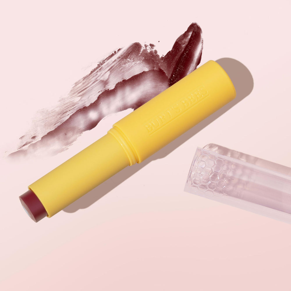 Burt's Bees Misty Mauve close-up highlights tint and texture.