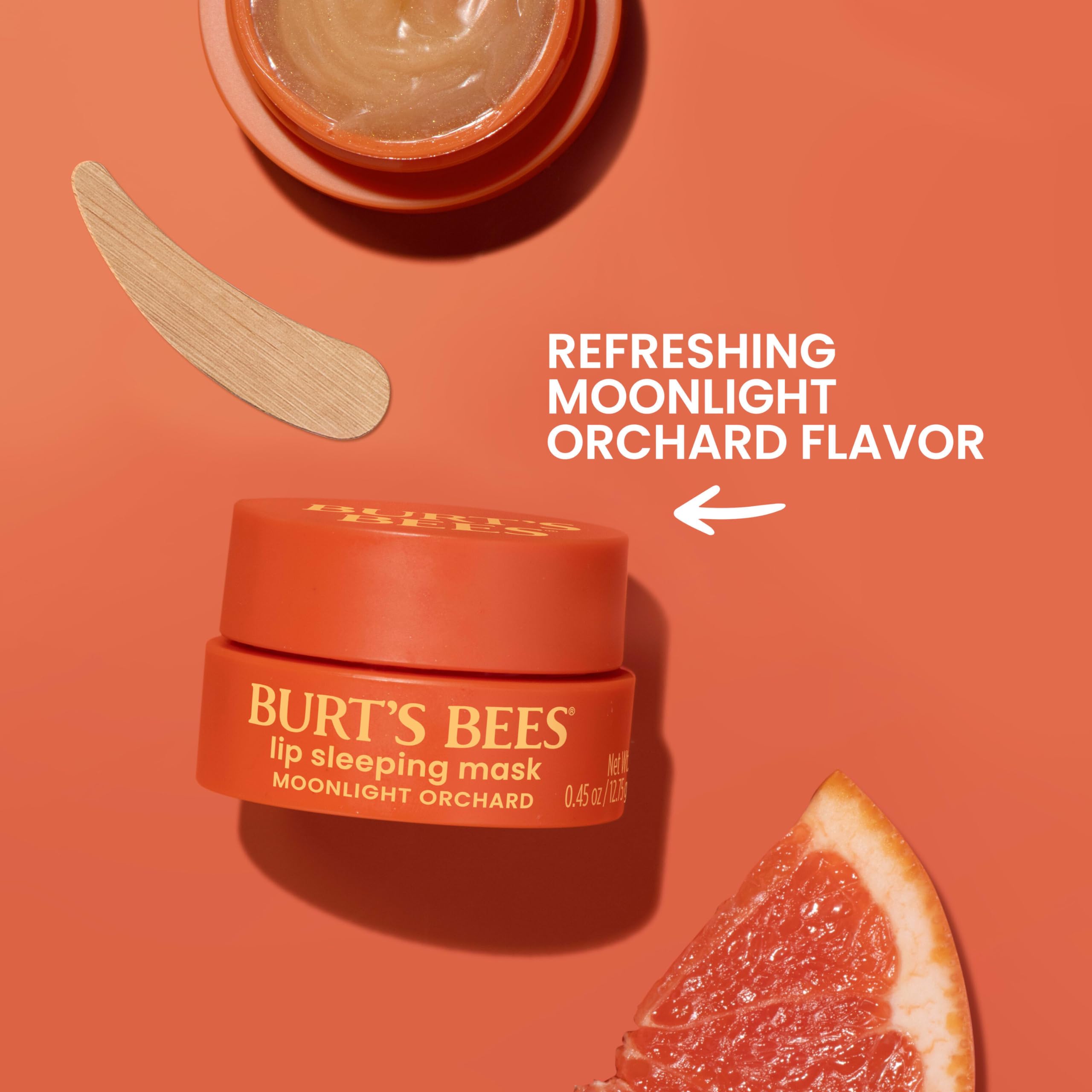 Burt’s Bees Moonlight Orchard Lip Sleeping Mask with plant-derived squalane nourishes lips.