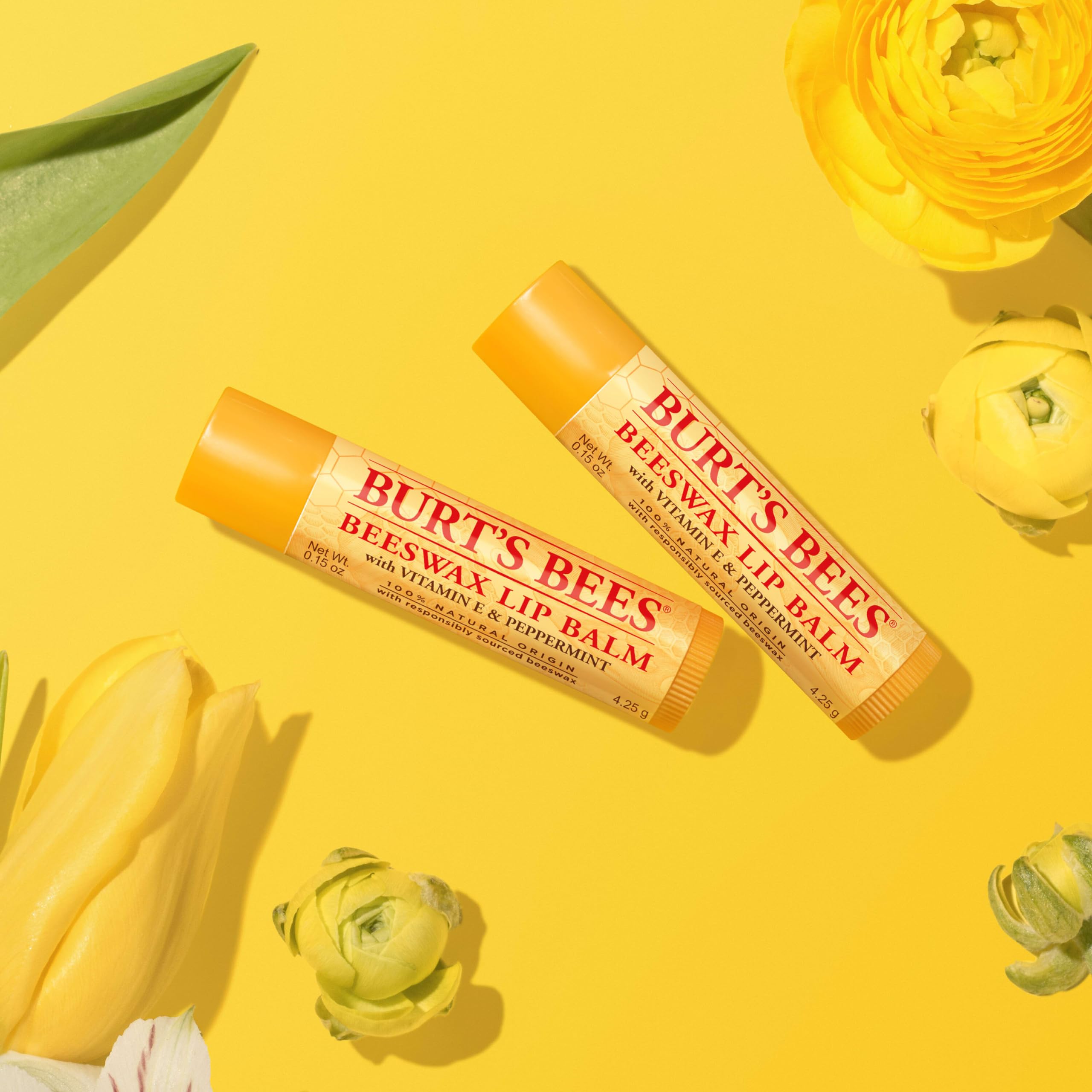 Natural origin ingredients label on Burt's Bees lip balm packaging