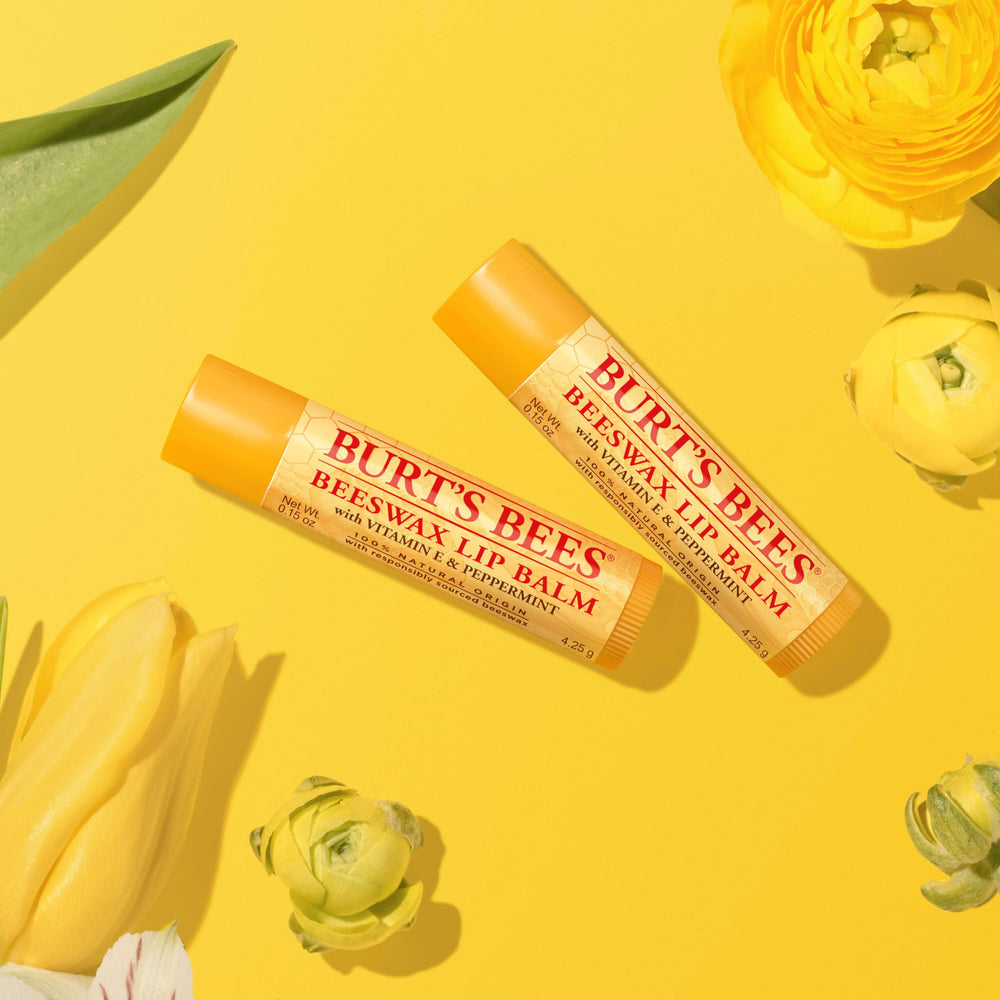 Natural origin ingredients label on Burt's Bees lip balm packaging
