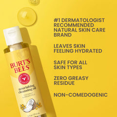 Burt's Bees Nourishing Cleansing Oil showcases coconut and argan oils for skin nourishment.