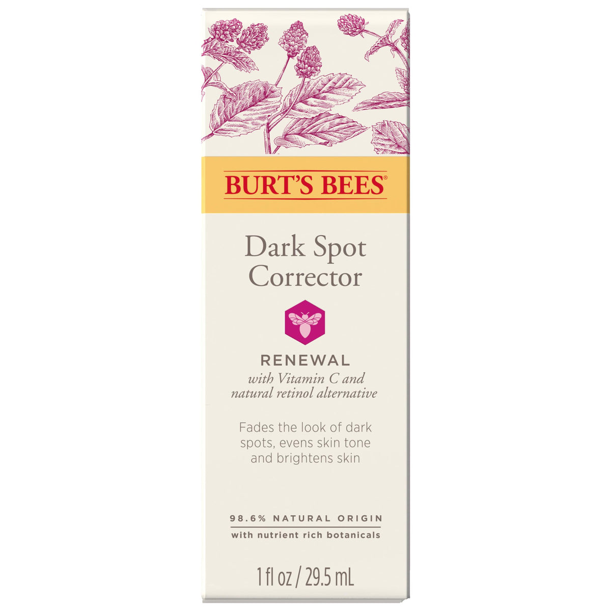 Burt's Bees Renewal Dark Spot Corrector bottle front for a brighter complexion.