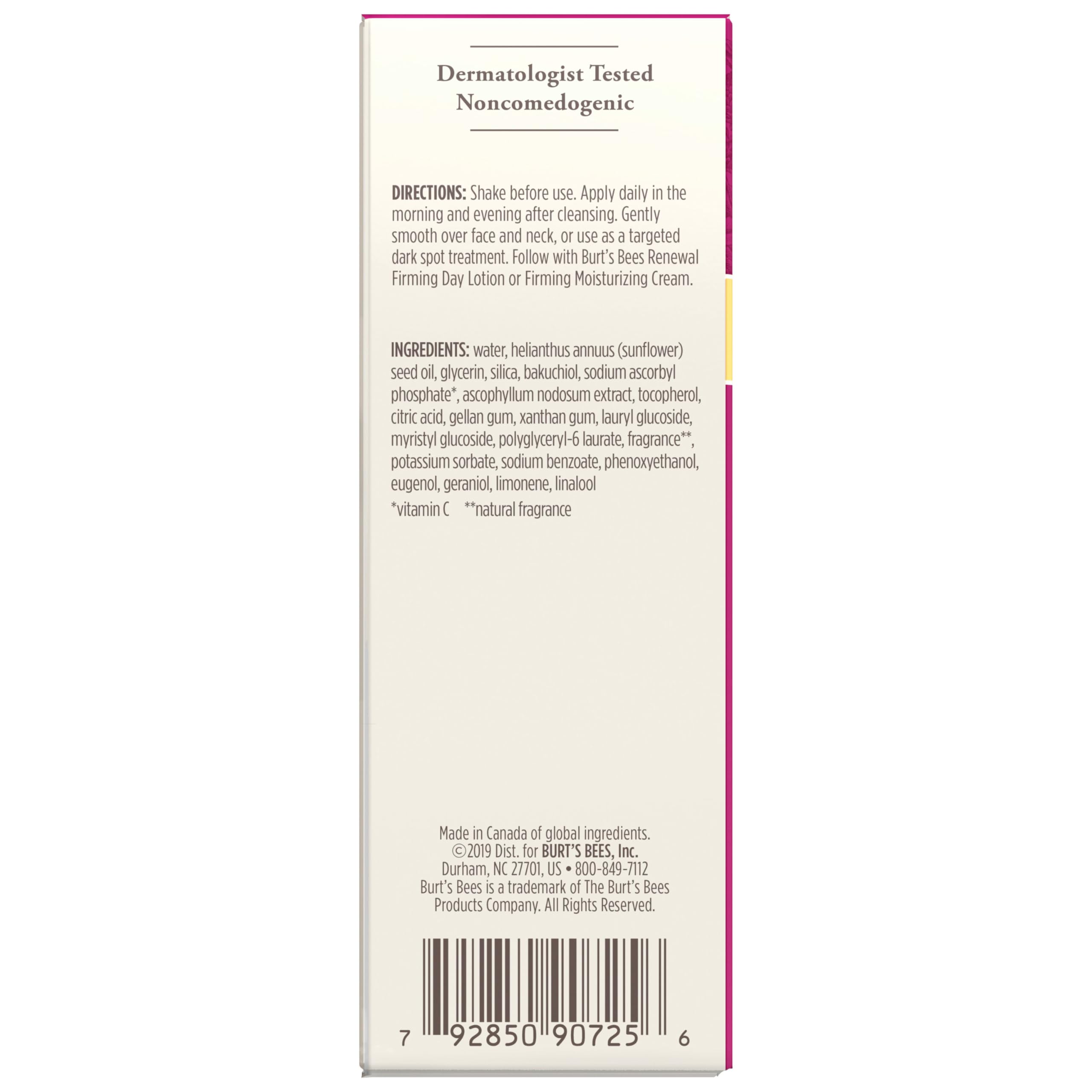 Burt's Bees Renewal label close-up confirms a clean formula.