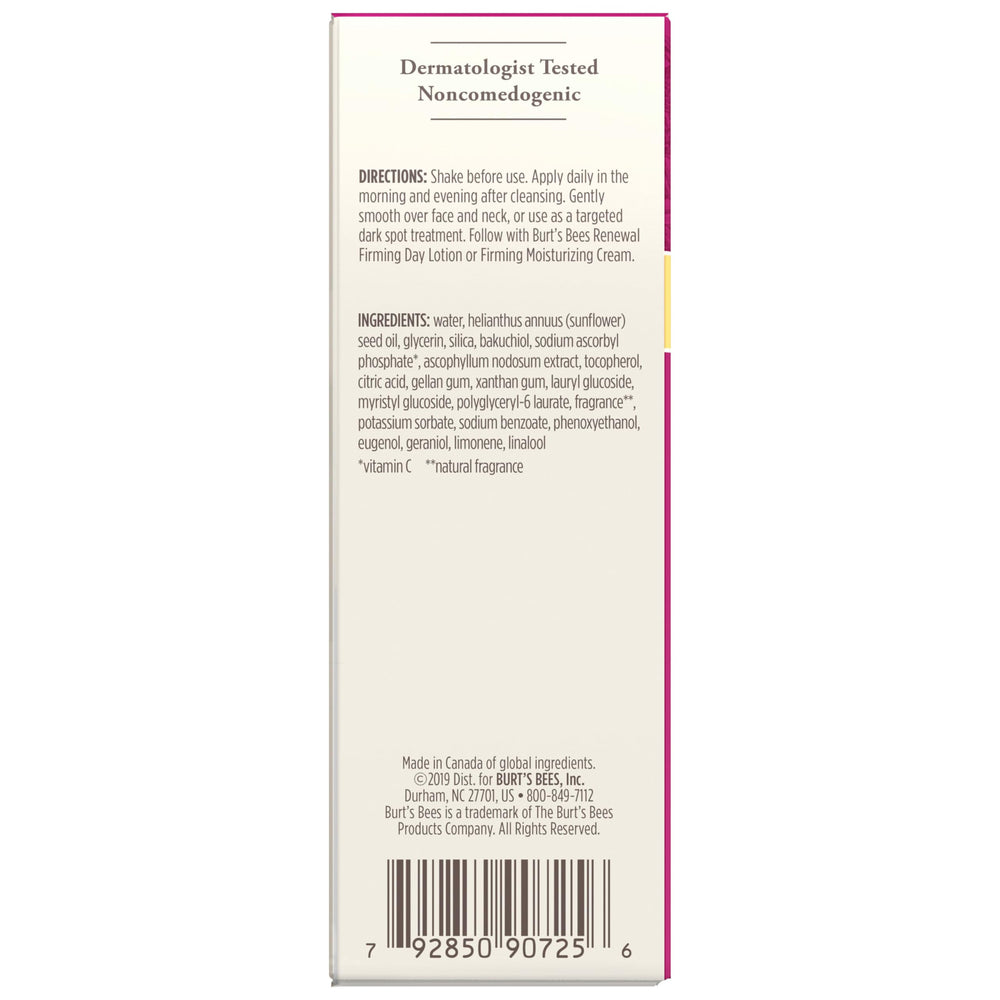 Burt's Bees Renewal label close-up confirms a clean formula.