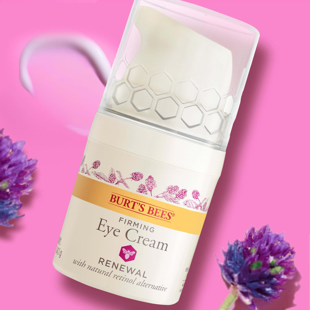 Label highlights 99% natural origin on Burt's Bees Renewal Eye Cream.