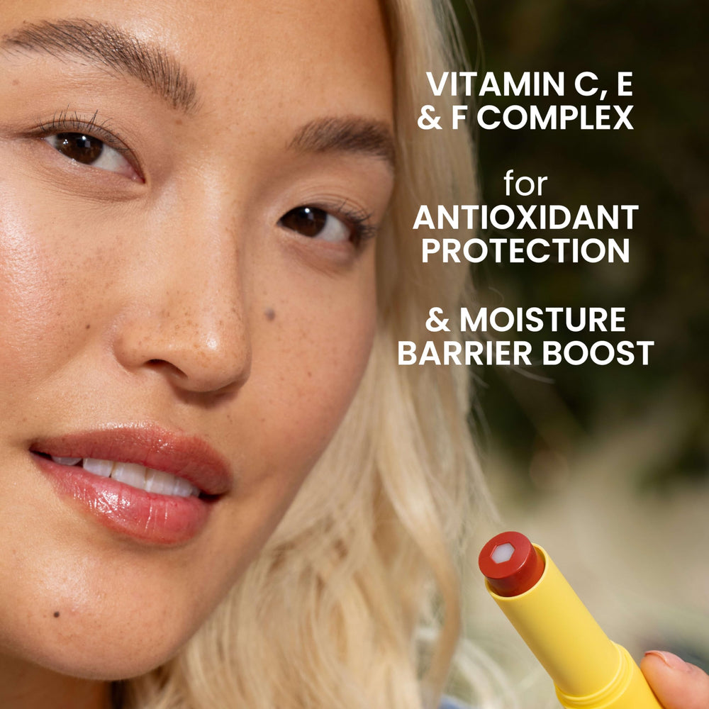 Burt's Bees semi-glossy lip finish adds subtle shine.