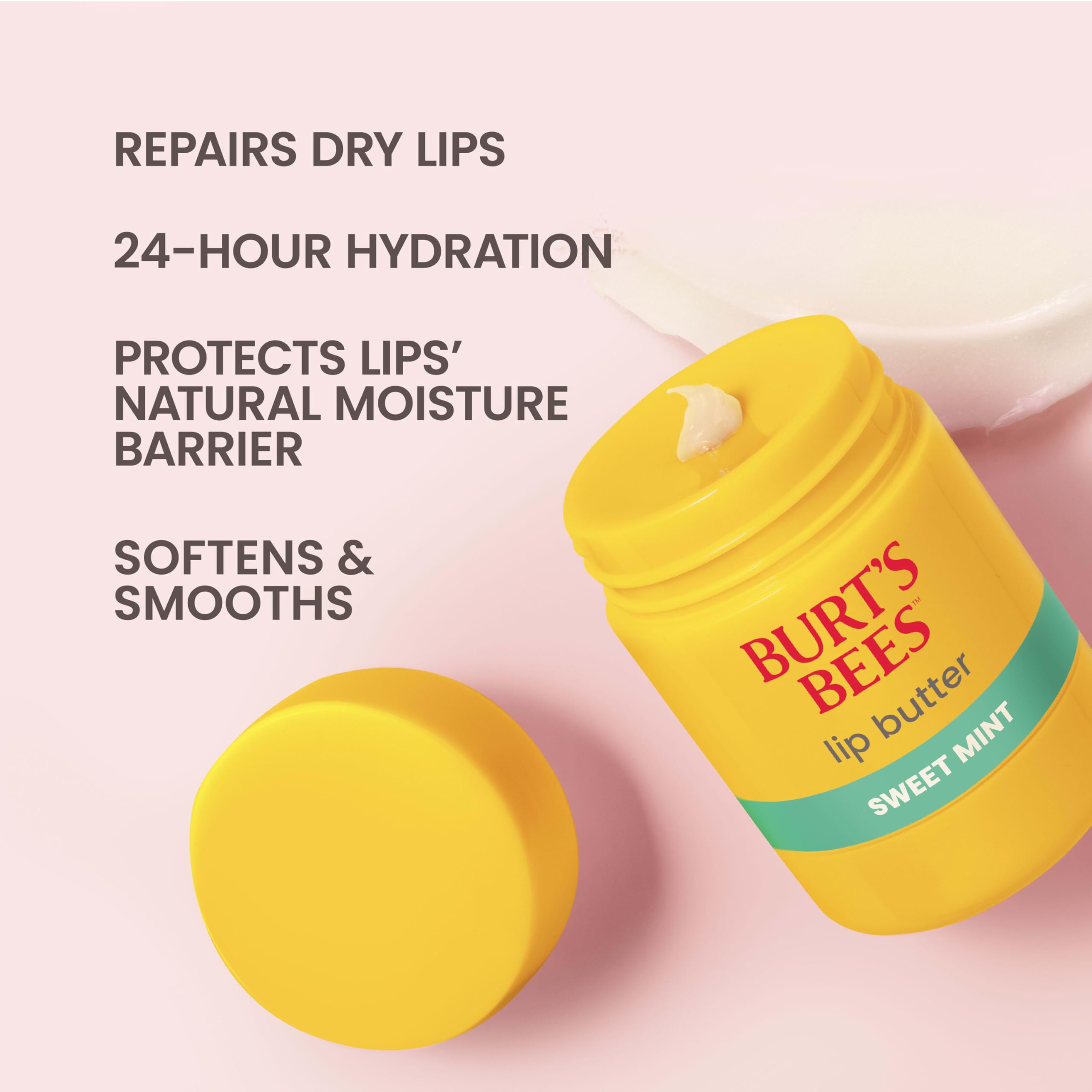 Sweet mint lip butter shown applying sheer moisture to lips.
