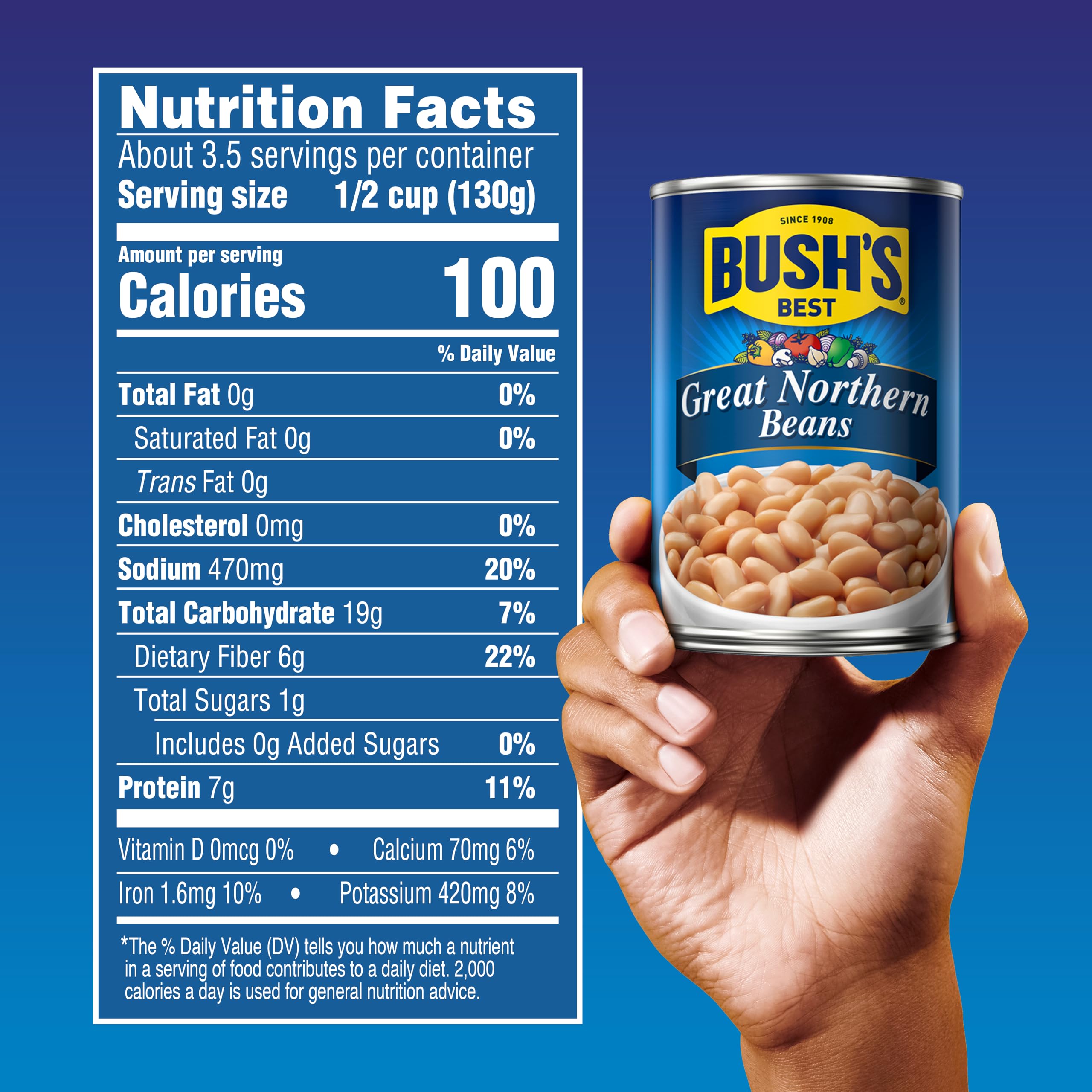 Bush's Best Great Northern Beans drained and rinsed for easy, fiber-filled recipes.
