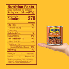 Bush's Best Original Baked Beans in a bowl, protein-rich side for family meals.