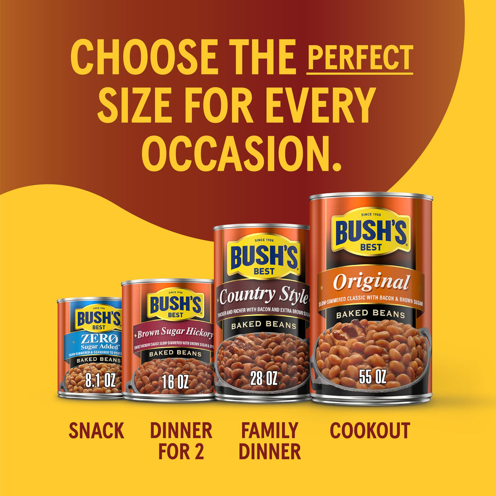 Bush's Best Original Baked Beans nutrition panel highlights fiber.