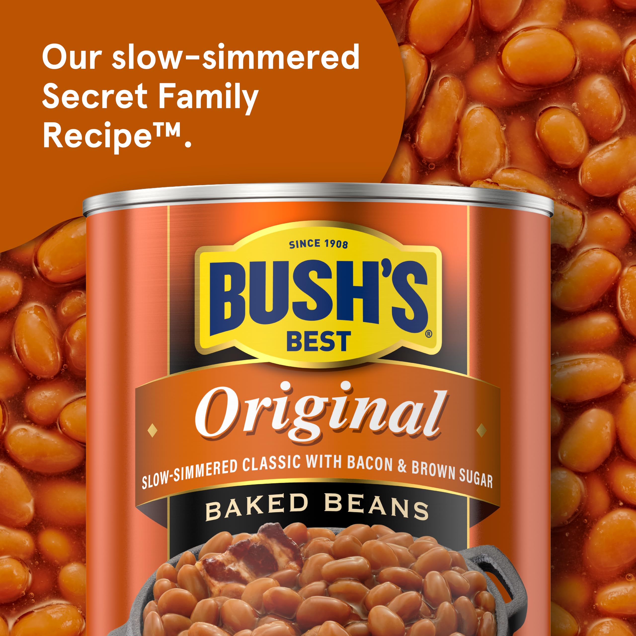 Bush's Best Original Baked Beans served beside grilled ribs.