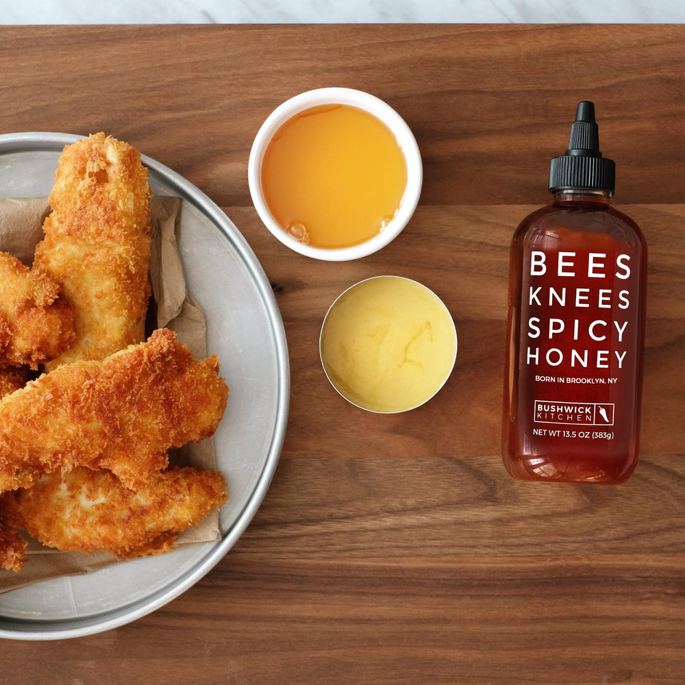 Bees Knees Spicy Honey 12.5 oz squeezable bottle for easy topping.