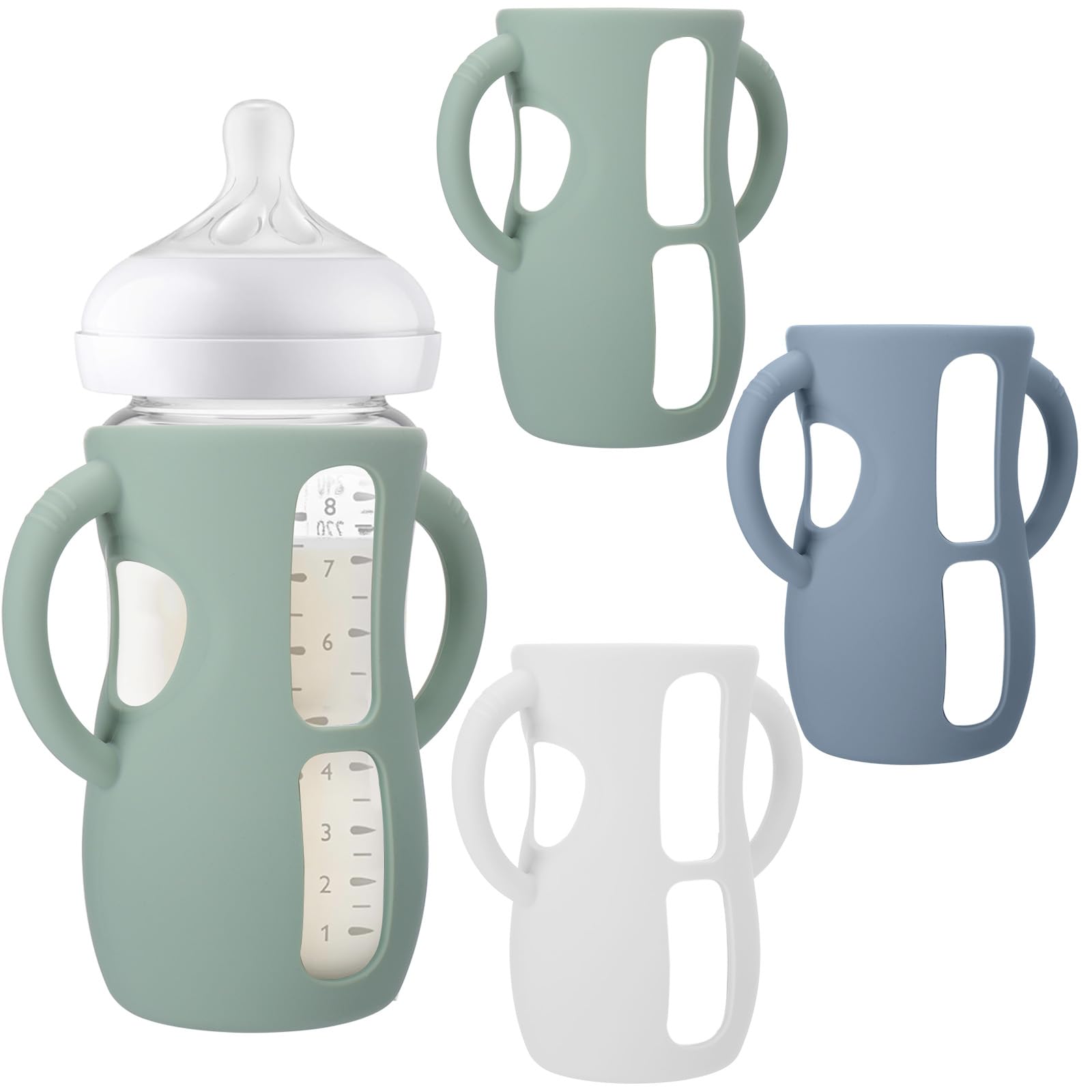 BUSOHA 3-pack silicone sleeve with handle on Avent bottle provides anti-drop protection.