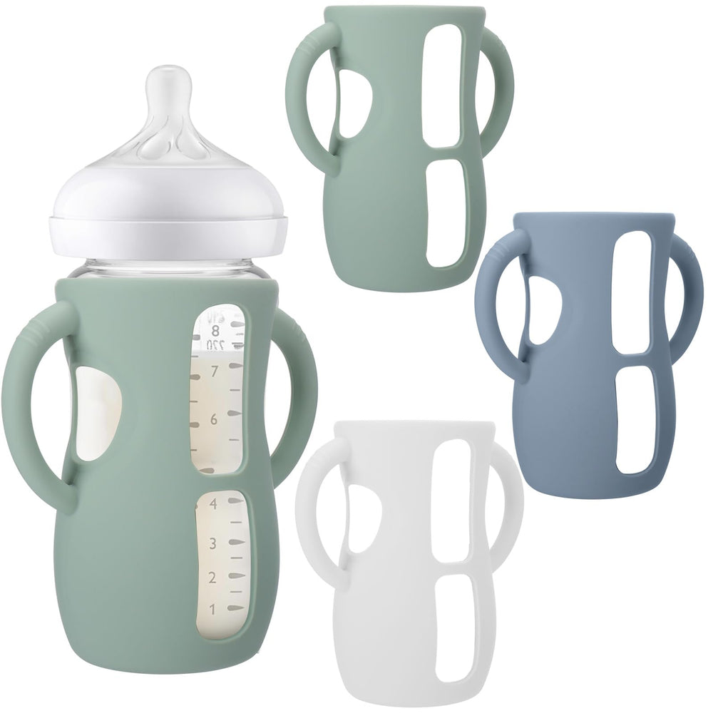 BUSOHA 3-pack silicone sleeve with handle on Avent bottle provides anti-drop protection.