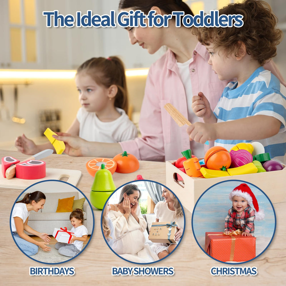 Busy edition colorful wooden food pieces promote color recognition during play