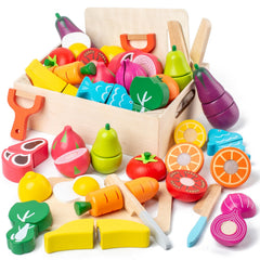 Busy edition wooden play food set fruits and vegetables for imaginative pretend meals