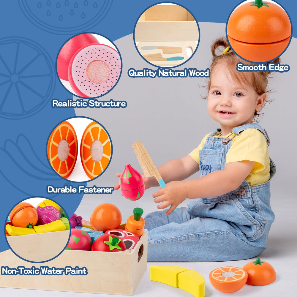 Busy edition wooden play food set with knives for safe pretend cutting