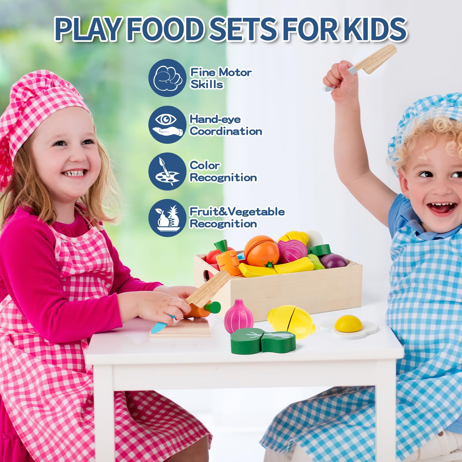 Busy edition wooden peeler and cutting board for realistic kitchen role play