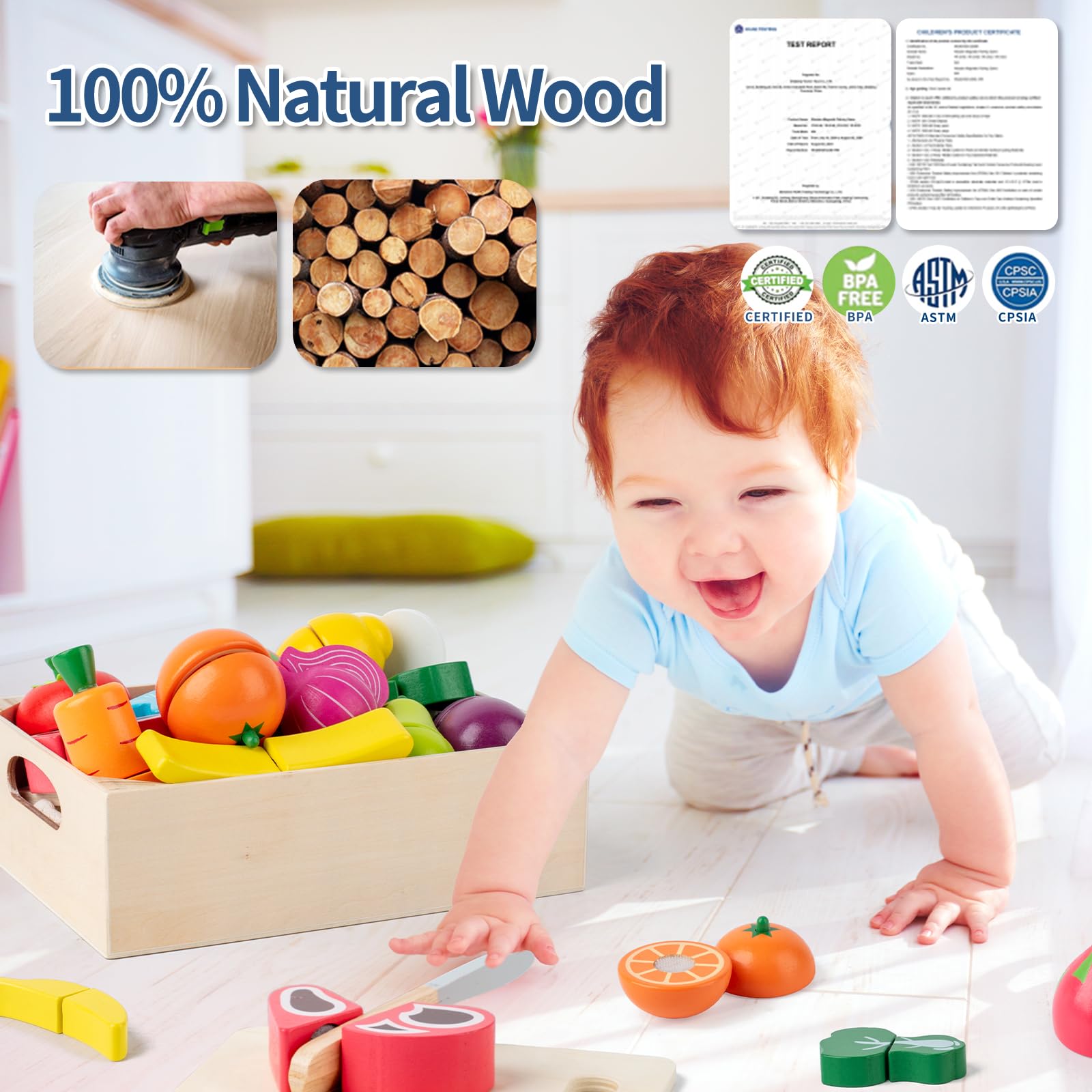 Busy edition wooden play food storage box keeps all pieces organized