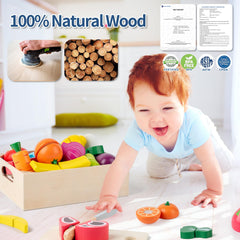 Busy edition wooden play food storage box keeps all pieces organized